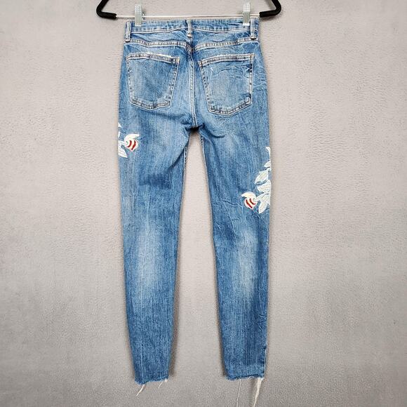 Zara Woman Jeans Womens 2 Blue Skinny Floral Embroidered Distressed Raw Hem - Picture 2 of 15